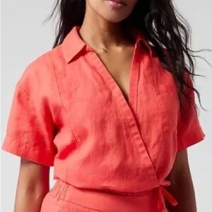 Athleta Playa Linen‎ Wrap Blouse Cropped Size Large NWT Flaw: Missing Tie